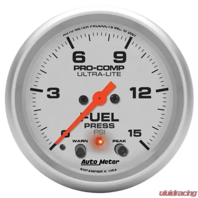 AutoMeter GAUGE; FUEL PRESS; 2 5/8in.; 15PSI; DIGITAL STEPPER MOTOR W/PK/WRN; ULTRA-LITE - 4470