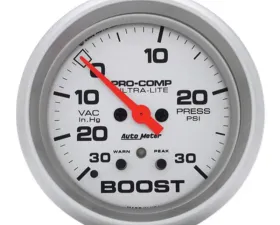 AutoMeter GAUGE; VAC/BOOST; 2 5/8in.; 30INHG-30PSI; STEPPER MOTOR W/PEAK/WARN; ULTRA-LITE