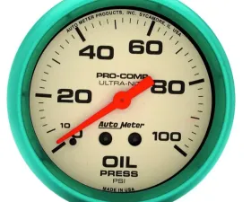 AutoMeter GAUGE; OIL PRESS; 2 5/8in.; 100PSI; MECH.; GLOW IN THE DARK; ULTRA-NITE