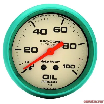 AutoMeter GAUGE; OIL PRESS; 2 5/8in.; 100PSI; MECH.; GLOW IN THE DARK; ULTRA-NITE - 4521