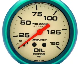 AutoMeter GAUGE; OIL PRESS; 2 5/8in.; 150PSI; MECH.; GLOW IN THE DARK; ULTRA-NITE