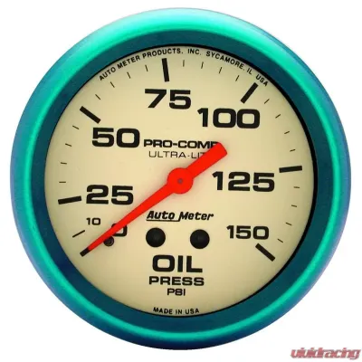 AutoMeter GAUGE; OIL PRESS; 2 5/8in.; 150PSI; MECH.; GLOW IN THE DARK; ULTRA-NITE - 4523