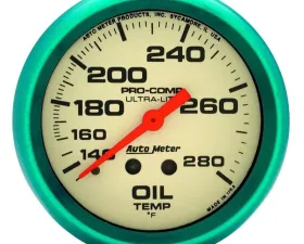 AutoMeter GAUGE; OIL TEMP; 2 5/8in.; 140-280deg.F; MECH.; GLOW IN THE DARK; ULTRA-NITE