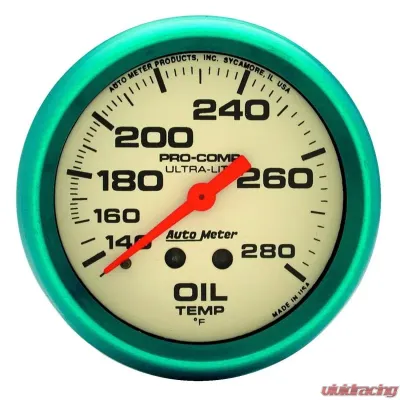 AutoMeter GAUGE; OIL TEMP; 2 5/8in.; 140-280deg.F; MECH.; GLOW IN THE DARK; ULTRA-NITE - 4541