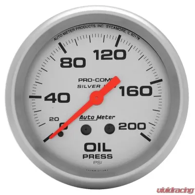 AutoMeter GAUGE; OIL PRESS; 2 5/8in.; 200PSI; LIQUID FILLED MECH; ULTRA-LITE - 4622