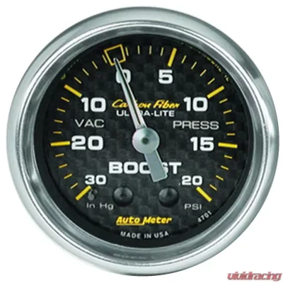 AutoMeter GAUGE; VAC/BOOST; 2 1/16in.; 30INHG-20PSI; MECHANICAL; CARBON FIBER - 4701