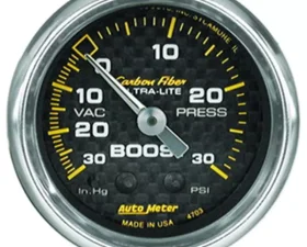 AutoMeter GAUGE; VAC/BOOST; 2 1/16in.; 30INHG-30PSI; MECHANICAL; CARBON FIBER