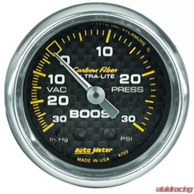 AutoMeter GAUGE; VAC/BOOST; 2 1/16in.; 30INHG-30PSI; MECHANICAL; CARBON FIBER - 4703