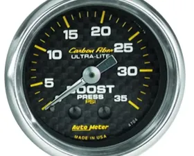 AutoMeter GAUGE; BOOST; 2 1/16in.; 35PSI; MECHANICAL; CARBON FIBER