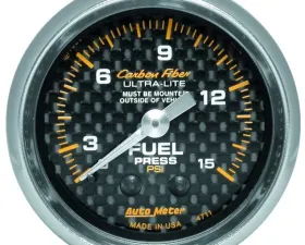 AutoMeter GAUGE; FUEL PRESSURE; 2 1/16in. 0-15PSI; MECHANICAL; CARBON FIBER
