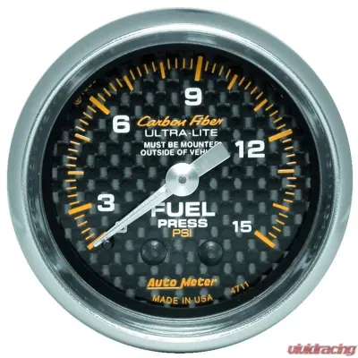 AutoMeter GAUGE; FUEL PRESSURE; 2 1/16in. 0-15PSI; MECHANICAL; CARBON FIBER - 4711