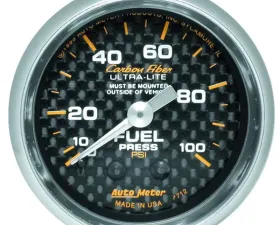 AutoMeter GAUGE; FUEL PRESSURE; 2 1/16in.; 100PSI; MECHANICAL; CARBON FIBER