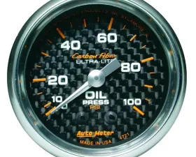 AutoMeter GAUGE; OIL PRESSURE; 2 1/16in.; 100PSI; MECHANICAL; CARBON FIBER