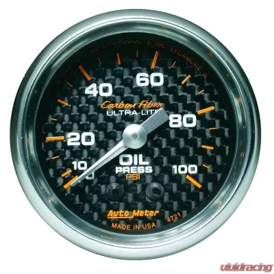 AutoMeter GAUGE; OIL PRESSURE; 2 1/16in.; 100PSI; MECHANICAL; CARBON FIBER - 4721