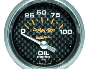 AutoMeter GAUGE; OIL PRESSURE; 2 1/16in.; 100PSI; ELECTRIC; CARBON FIBER