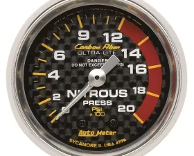 AutoMeter GAUGE; NITROUS PRESSURE; 2 1/16in.; 1600PSI; MECHANICAL; CARBON FIBER