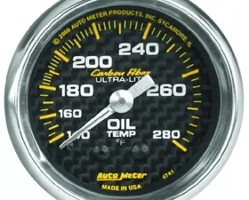 AutoMeter GAUGE; OIL TEMP; 2 1/16in.; 140-280deg.F; MECHANICAL; CARBON FIBER