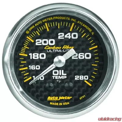 AutoMeter GAUGE; OIL TEMP; 2 1/16in.; 140-280deg.F; MECHANICAL; CARBON FIBER - 4741