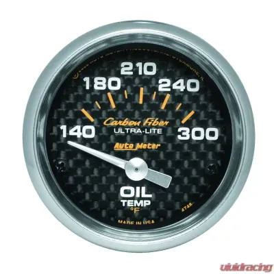 AutoMeter GAUGE; OIL TEMP; 2 1/16in.; 140-300deg.F; ELECTRIC; CARBON FIBER - 4748