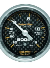 AutoMeter GAUGE; VAC/BOOST; 2 1/16in.; 30INHG-15PSI; STEPPER MOTOR W/PK/WRN; CARBON FIBER                                     - 4776 - Image 3