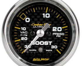 AutoMeter GAUGE; VAC/BOOST; 2 1/16in.; 30INHG-30PSI; STEPPER MOTOR W/PK/WRN; CARBON FIBER