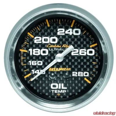 AutoMeter GAUGE; OIL TEMP; 2 5/8in.; 140-280deg.F; MECHANICAL; CARBON FIBER - 4841