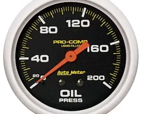 AutoMeter GAUGE; OIL PRESS; 2 5/8in.; 200PSI; LIQUID FILLED MECH; PRO-COMP