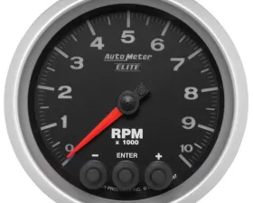 AutoMeter GAUGE; TACH; 3 3/8in.; 10K RPM; IN-DASH W/SHIFT LIGHT/PEAK MEM; ELITE