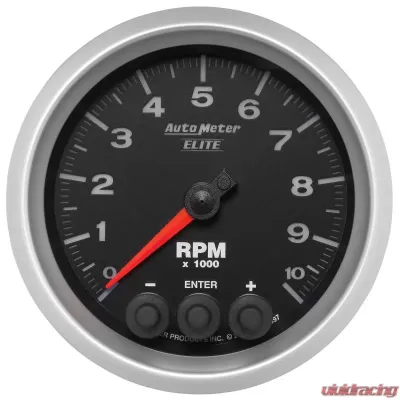 AutoMeter GAUGE; TACH; 3 3/8in.; 10K RPM; IN-DASH W/SHIFT LIGHT/PEAK MEM; ELITE - 5697