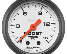 AutoMeter GAUGE; BOOST; 2 1/16in.; 15PSI; MECHANICAL; PHANTOM