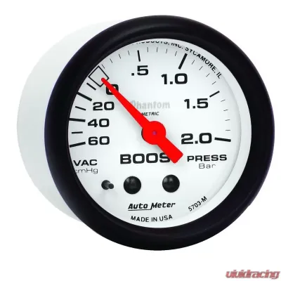 AutoMeter GAUGE; VAC/BOOST; 2 1/16in.; 60CMHG-2.0BAR; MECHANICAL; PHANTOM - 5703-M