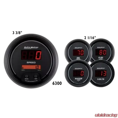 AutoMeter GAUGE KIT; 5 PC.; 3 3/8in./2 1/16in.; ELEC SPEEDO; DIGITAL; BLACK DIAL W/RED LED - 6300