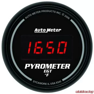 AutoMeter GAUGE; PYROMETER (EGT); 2 1/16in.; 1600deg.F; DIGITAL; BLACK DIAL W/RED LED - 6345