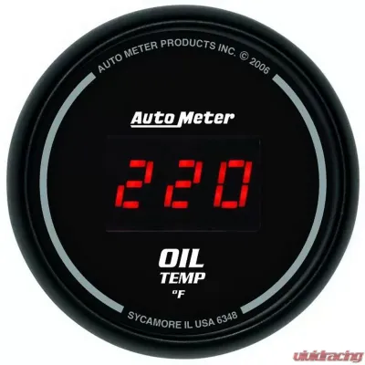 AutoMeter GAUGE; OIL TEMP; 2 1/16in.; 340deg.F; DIGITAL; BLACK DIAL W/RED LED - 6348