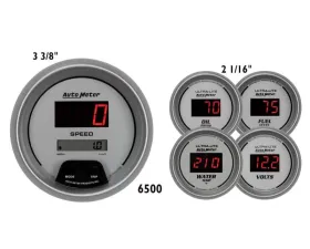 AutoMeter GAUGE KIT; 5 PC.; 3 3/8in./2 1/16in.; ELEC. SPEEDO.; DIGITAL; SILVER W/RED LED
