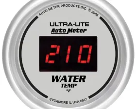 AutoMeter GAUGE; WATER TEMP; 2 1/16in.; 340deg.F; DIGITAL; SILVER DIAL W/RED LED
