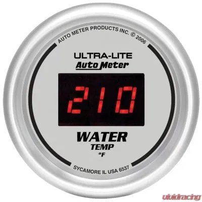 AutoMeter GAUGE; WATER TEMP; 2 1/16in.; 340deg.F; DIGITAL; SILVER DIAL W/RED LED - 6537