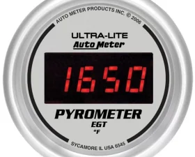 AutoMeter GAUGE; PYROMETER (EGT); 2 1/16in.; 1600deg.F; DIGITAL; SILVER DIAL W/RED LED