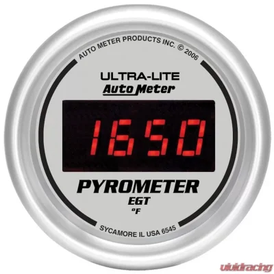 AutoMeter GAUGE; PYROMETER (EGT); 2 1/16in.; 1600deg.F; DIGITAL; SILVER DIAL W/RED LED - 6545