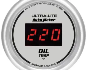 AutoMeter GAUGE; OIL TEMP; 2 1/16in.; 340deg.F; DIGITAL; SILVER DIAL W/RED LED