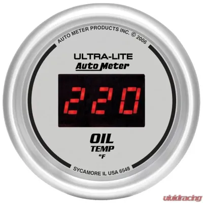 AutoMeter GAUGE; OIL TEMP; 2 1/16in.; 340deg.F; DIGITAL; SILVER DIAL W/RED LED - 6548