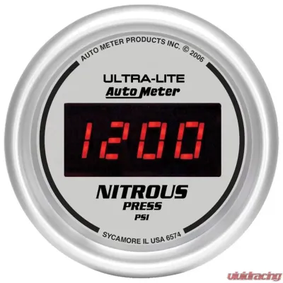 AutoMeter GAUGE; NITROUS PRESSURE; 2 1/16in.; 1600PSI; DIGITAL; SILVER DIAL W/RED LED - 6574
