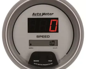 AutoMeter GAUGE; SPEEDO; 3 3/8in.; 260MPH/260KM/H; ELEC PROGRAM; DIGITAL; SLVR W/RED LED