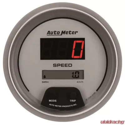 AutoMeter GAUGE; SPEEDO; 3 3/8in.; 260MPH/260KM/H; ELEC PROGRAM; DIGITAL; SLVR W/RED LED - 6588