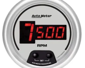 AutoMeter GAUGE; TACH; 3 3/8in.; 10K RPM; IN-DASH; DIGITAL; SILVER DIAL W/RED LED