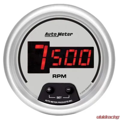 AutoMeter GAUGE; TACH; 3 3/8in.; 10K RPM; IN-DASH; DIGITAL; SILVER DIAL W/RED LED - 6597