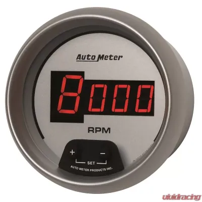 AutoMeter GAUGE; TACH; 3 3/8in.; 10K RPM; IN-DASH; DIGITAL; SILVER DIAL W/RED LED - 6597