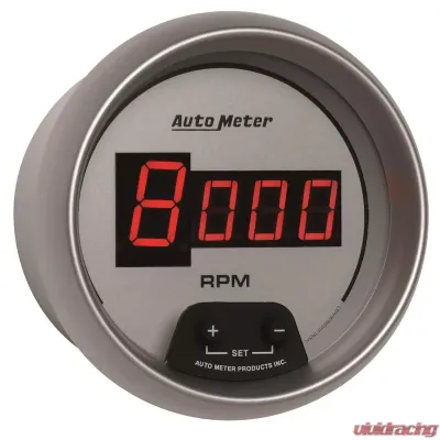 AutoMeter GAUGE; TACH; 3 3/8in.; 10K RPM; IN-DASH; DIGITAL; SILVER DIAL W/RED LED - 6597