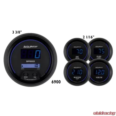 AutoMeter GAUGE KIT; 5 PC; 3 3/8in./2 1/16in.; ELEC SPEEDOMETER; DIGITAL; BLK W/BLUE LED - 6900