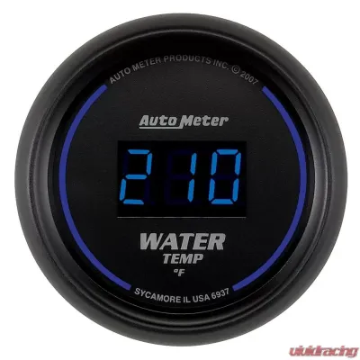 AutoMeter GAUGE; WATER TEMP; 2 1/16in.; 340deg.F; DIGITAL; BLACK DIAL W/BLUE LED - 6937